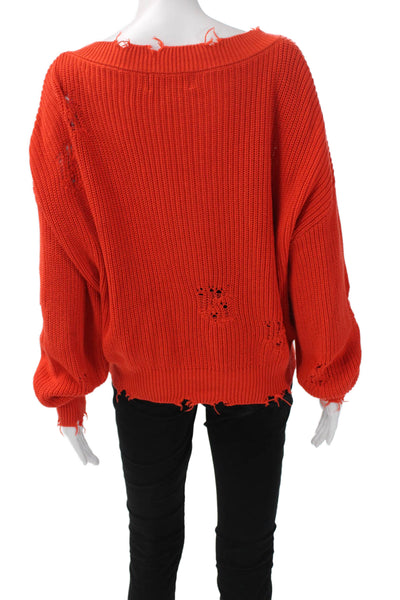 Ser.O.Ya Women Orange V-Neck Cotton Pullover Sweater Size M