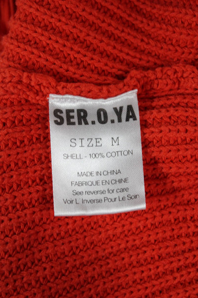 Ser.O.Ya Women Orange V-Neck Cotton Pullover Sweater Size M