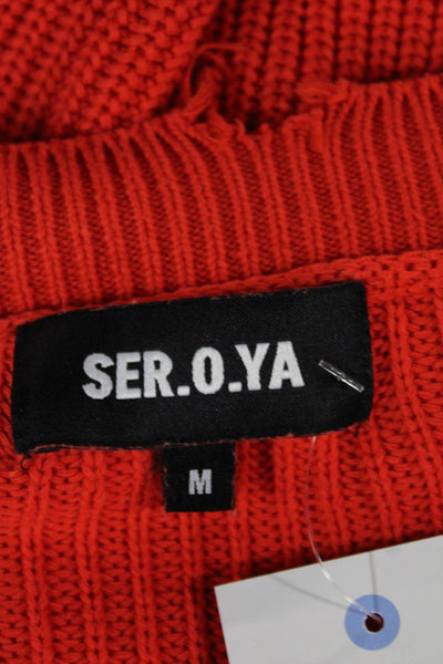 Ser.O.Ya Women Orange V-Neck Cotton Pullover Sweater Size M