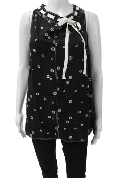 Proenza Schouler Women Black Silk Floral High Neck Sleeveless Tunic Size 4