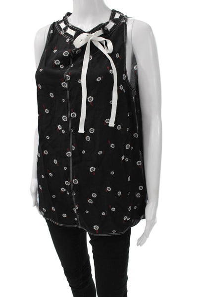 Proenza Schouler Women Black Silk Floral High Neck Sleeveless Tunic Size 4