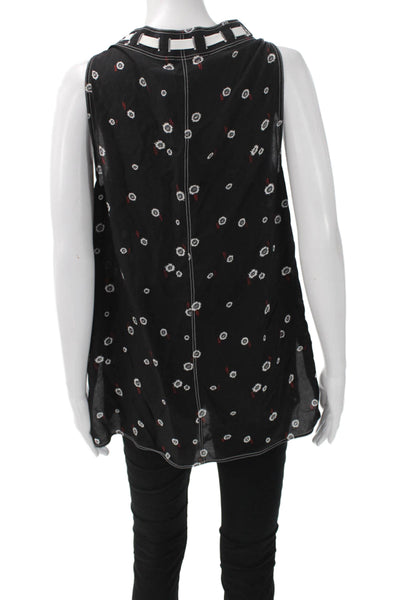 Proenza Schouler Women Black Silk Floral High Neck Sleeveless Tunic Size 4