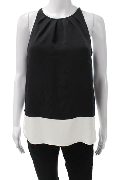 Theory Womens Halter Silk Tunic Colorblock Black Zip Sleeveless Petite Size S