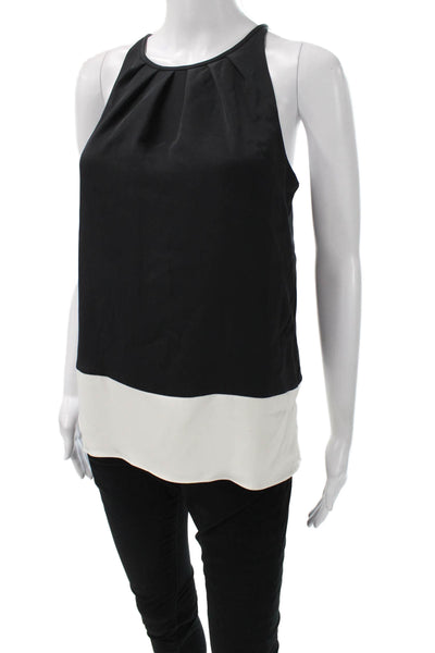 Theory Womens Halter Silk Tunic Colorblock Black Zip Sleeveless Petite Size S