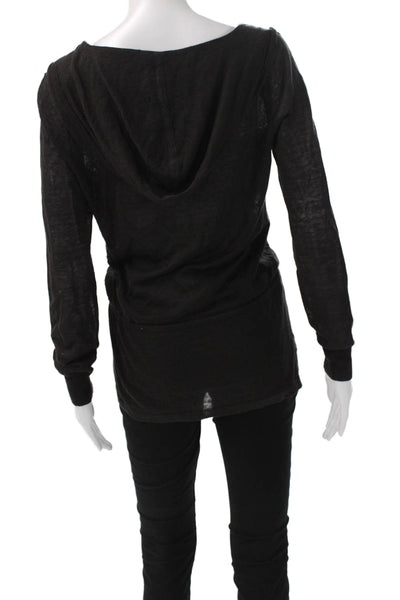 Theory Women Linen V-Neck Long Sleeve Pullover Tunic Black Size S