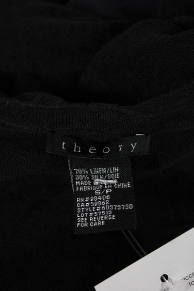 Theory Women Linen V-Neck Long Sleeve Pullover Tunic Black Size S