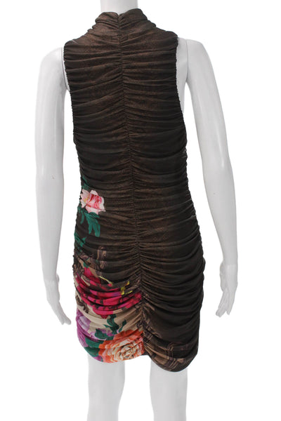 AFRM Womens Bodycon Dress Brown High-Neck Sleeveless Floral Size L