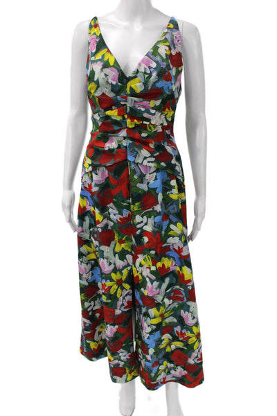 Lela Rose Womens Jumpsuit Multicolor Floral VNeck Sleeveless Zip Size 4