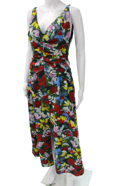 Lela Rose Womens Jumpsuit Multicolor Floral VNeck Sleeveless Zip Size 4