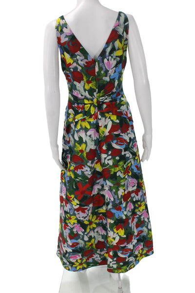 Lela Rose Womens Jumpsuit Multicolor Floral VNeck Sleeveless Zip Size 4
