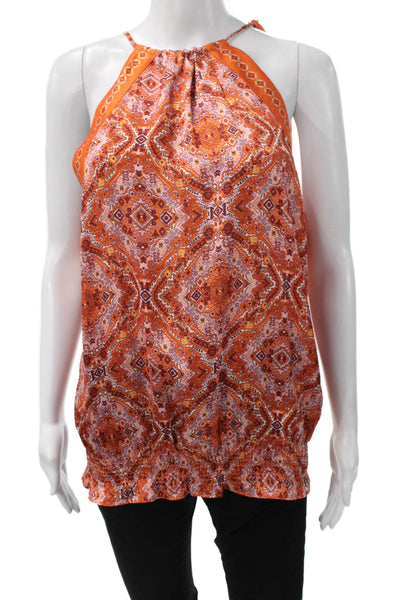 Ramy Brook Women Tunic Halter Sleeveless Orange Geometric Tie Polyester Size M