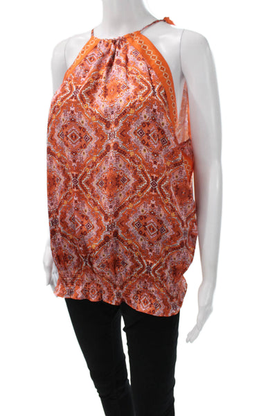 Ramy Brook Women Tunic Halter Sleeveless Orange Geometric Tie Polyester Size M