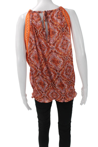 Ramy Brook Women Tunic Halter Sleeveless Orange Geometric Tie Polyester Size M