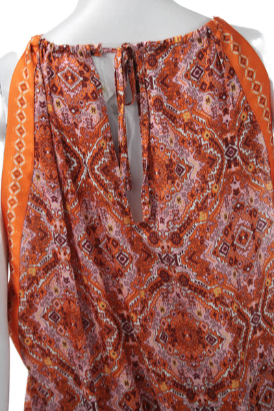 Ramy Brook Women Tunic Halter Sleeveless Orange Geometric Tie Polyester Size M