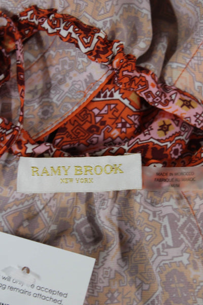 Ramy Brook Women Tunic Halter Sleeveless Orange Geometric Tie Polyester Size M