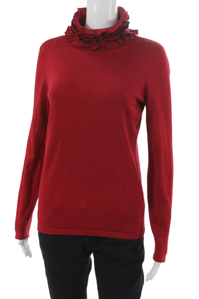 Lauren Ralph Lauren Womens Petite Silk Sweater High Neck Red Long Sleeve Size S