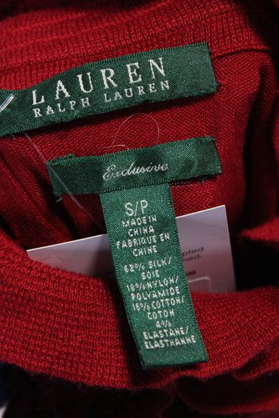 Lauren Ralph Lauren Womens Petite Silk Sweater High Neck Red Long Sleeve Size S