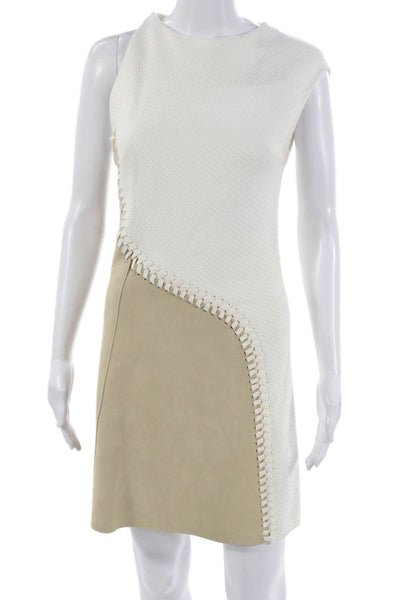 3.1 Phillip Lim Women Shift Dress White Lambskin Sleeveless Colorblock Size 0