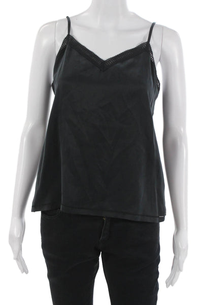 Rebecca Taylor Women Tank Black Silk V-Neck Sleeveless Size S