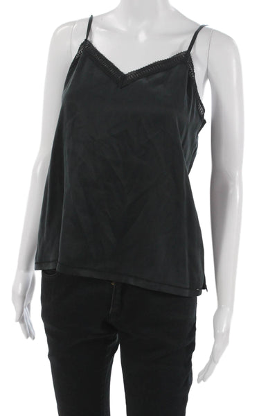 Rebecca Taylor Women Tank Black Silk V-Neck Sleeveless Size S