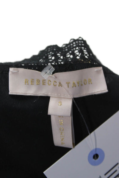 Rebecca Taylor Women Tank Black Silk V-Neck Sleeveless Size S