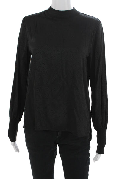 Rag & Bone Women Black Geometric Mock Neck Long Sleeve Blouse Size S Petite