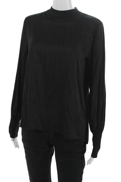 Rag & Bone Women Black Geometric Mock Neck Long Sleeve Blouse Size S Petite