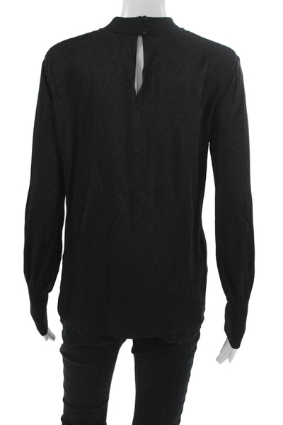 Rag & Bone Women Black Geometric Mock Neck Long Sleeve Blouse Size S Petite