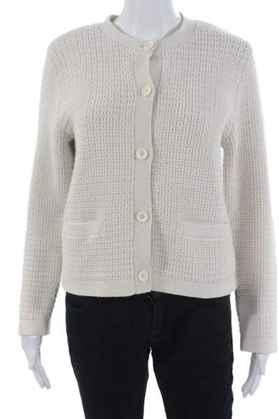Uniqlo Womens Ivory Acrylic Cardigan Long Sleeve Round Neck Solid Fall Size L