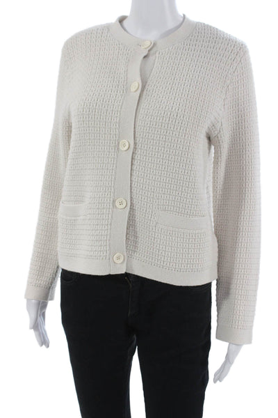 Uniqlo Womens Ivory Acrylic Cardigan Long Sleeve Round Neck Solid Fall Size L