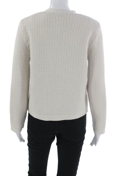 Uniqlo Womens Ivory Acrylic Cardigan Long Sleeve Round Neck Solid Fall Size L
