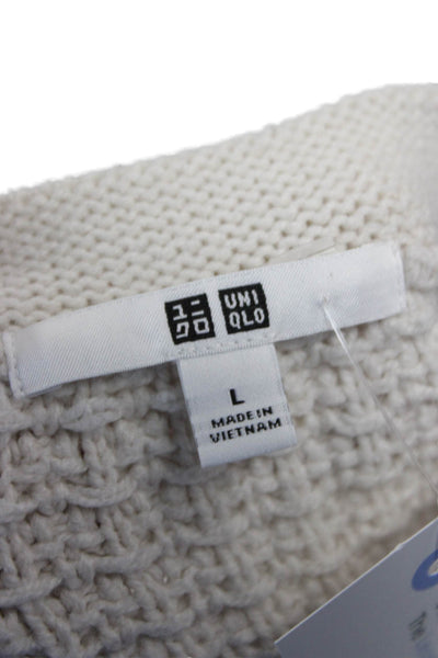 Uniqlo Womens Ivory Acrylic Cardigan Long Sleeve Round Neck Solid Fall Size L