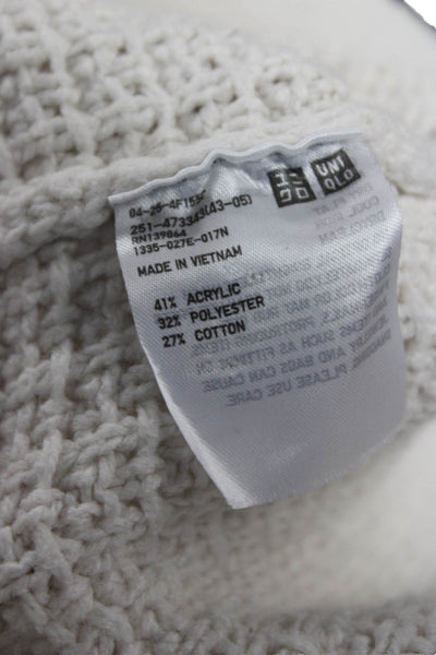 Uniqlo Womens Ivory Acrylic Cardigan Long Sleeve Round Neck Solid Fall Size L