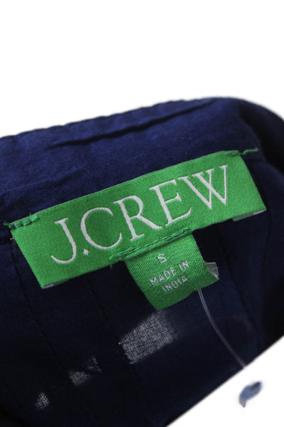J Crew Women Trapeze Swing Dress Blue Cotton V-Neck 3/4 Sleeve Size S