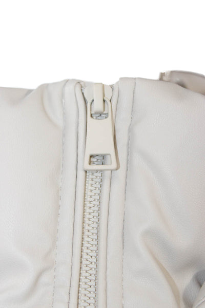Zara Women Puffer Jacket Beige Faux Leather Zip Long Sleeve Size S