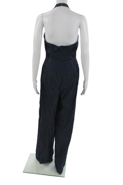 MNG Womens Halter Lyocell Jumpsuit Blue Zip Sleeveless Size S