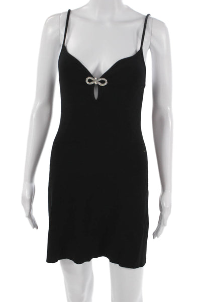 MNG Women Bodycon Dress Black Sleeveless V-Neck Pullover Size XS