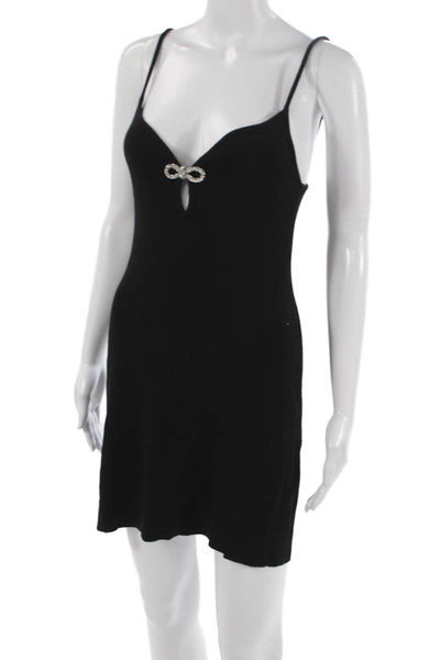 MNG Women Bodycon Dress Black Sleeveless V-Neck Pullover Size XS