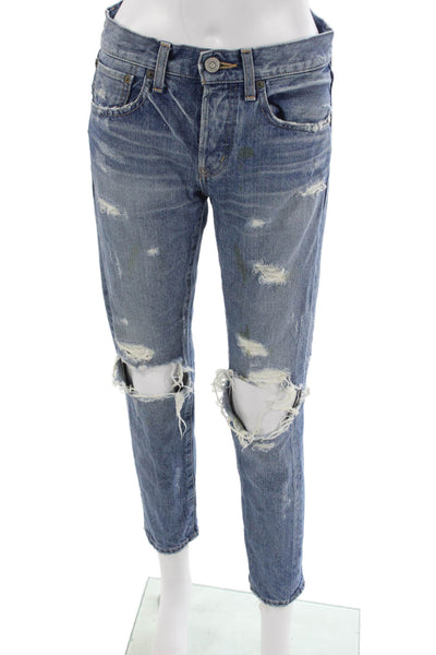 Moussy Women Boyfriend Jeans Blue Mid-Rise 27in Cotton Size 25