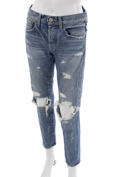 Moussy Women Boyfriend Jeans Blue Mid-Rise 27in Cotton Size 25