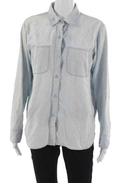 Madewell Women Basic Button-Up Collared Cotton Long Sleeve Blue Size S