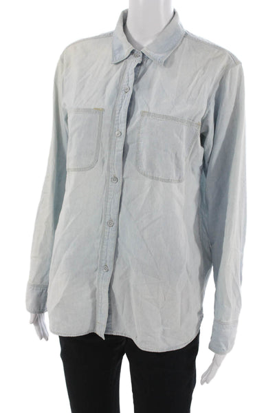Madewell Women Basic Button-Up Collared Cotton Long Sleeve Blue Size S
