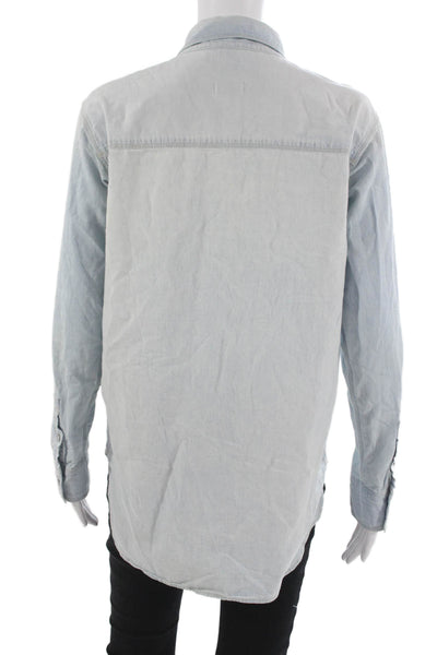 Madewell Women Basic Button-Up Collared Cotton Long Sleeve Blue Size S