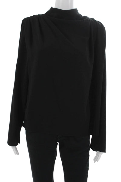 Zara Women Black High Neck Long Sleeve Basic Blouse Zip Polyester Blend Size M