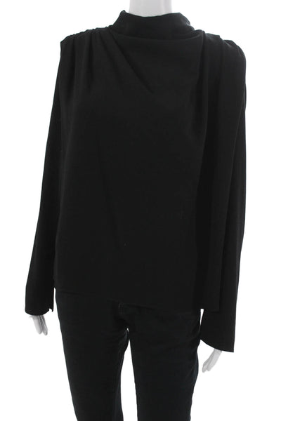 Zara Women Black High Neck Long Sleeve Basic Blouse Zip Polyester Blend Size M