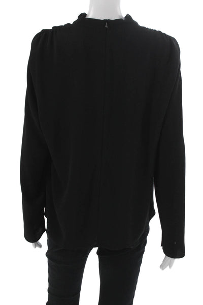 Zara Women Black High Neck Long Sleeve Basic Blouse Zip Polyester Blend Size M