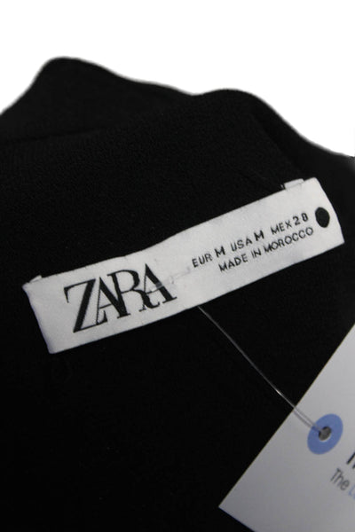 Zara Women Black High Neck Long Sleeve Basic Blouse Zip Polyester Blend Size M