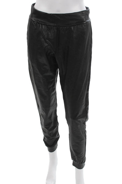 Commando Women Jogger Pants Black Polyurethane Pull On Size M