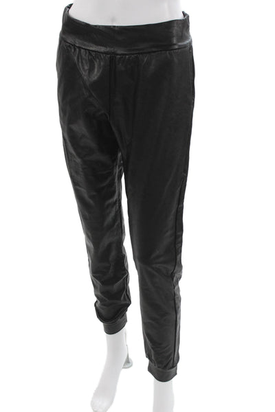 Commando Women Jogger Pants Black Polyurethane Pull On Size M