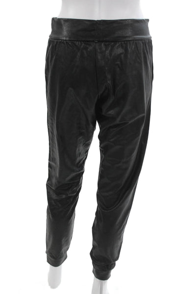 Commando Women Jogger Pants Black Polyurethane Pull On Size M